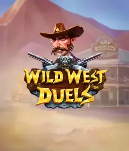  Immerse yourself in the wild world of "Wild West Duels" by Pragmatic Play, featuring a tough gunslinger ready for a showdown. The image shows a fierce cowboy with crossed pistols, set against a dusty Western town. His intense eyes and elaborate attire embody the spirit of the Old West. The game's title is clearly displayed in an ornate font, enhancing the exciting theme. 